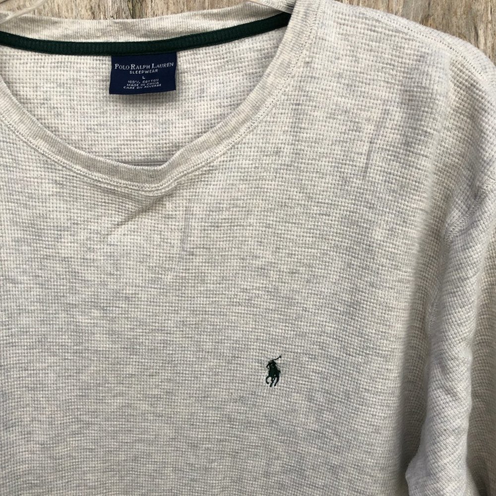 Polo Ralph Lauren Waffle Knit Light Gray Long Sleeve Crew Shirt Large - Picture 2 of 3
